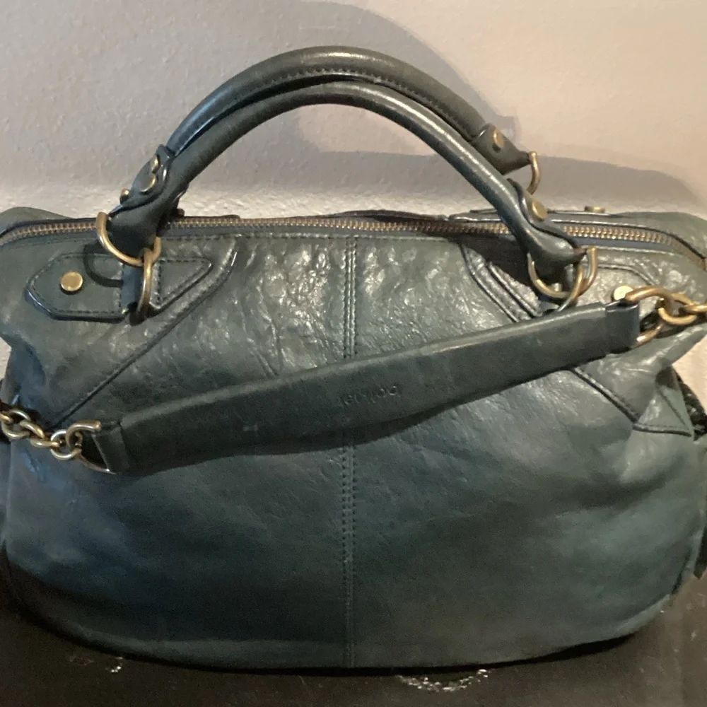 Botkier Teal Leather Satchel with Gold Accents